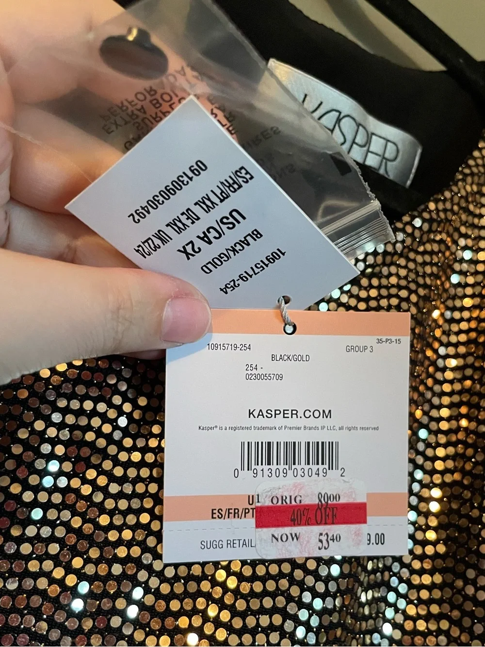 NWT Kasper Sz 2X Women’s Plus Size Mirror-Dot Metallic Bell-Sleeve Top Ret $89! - Picture 6 of 11